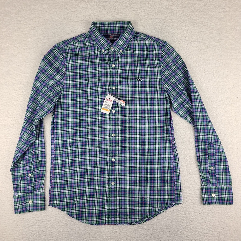 Vineyard Vines Whale Shirt Small Blue Green Red Flannel Dress Button Down NWT